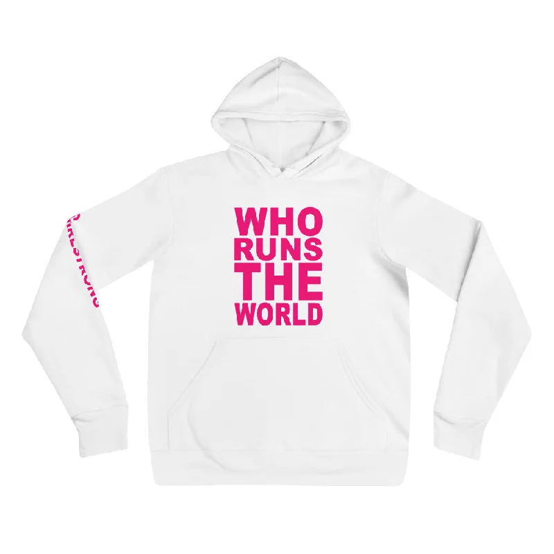EVERYDAY FLEECE, COZY CHIC HOODIE WHITE - WHO RUNS THE WORLD Hoodie with Bell Sleeves Flared Feminine EVERYDAY FLEECE, COZY CHIC HOODIE WHITE - WHO RUNS THE WORLD Hoodie with Bell Sleeves Flared Feminine
