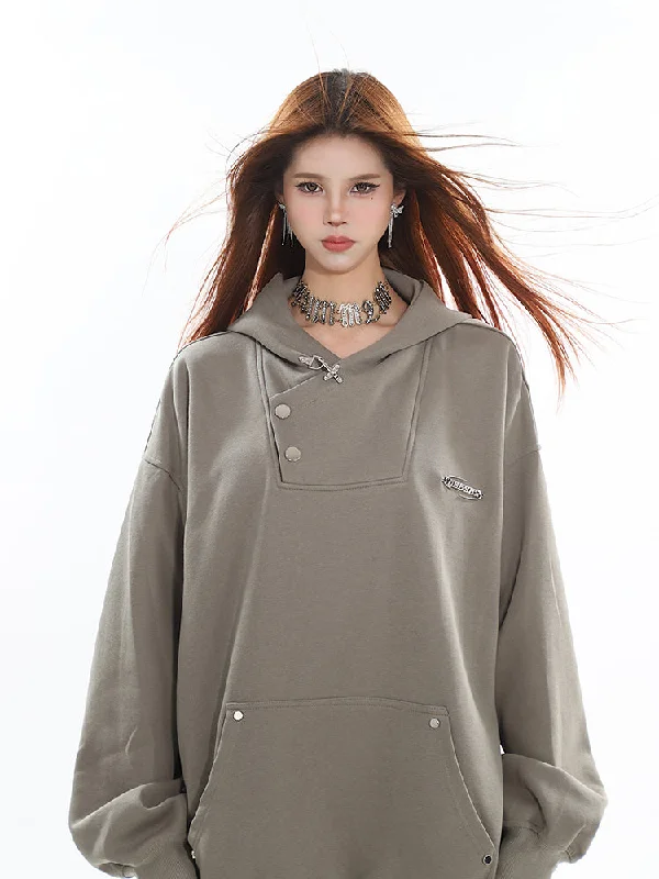 Xia Solid Color Button Up Multi-Pocket Long Sleeve Baggy Hoodie for the Fall Hoodie with Elastic Waist Stretchable Comfortable Xia Solid Color Button Up Multi-Pocket Long Sleeve Baggy Hoodie for the Fall Hoodie with Elastic Waist Stretchable Comfortable
