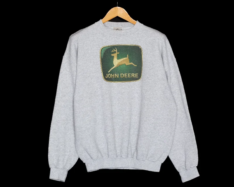 XL 90s John Deere Sweatshirt Hoodie with Button Placket Classic Preppy
