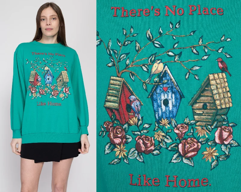 XL 90s "There's No Place Like Home" Birdhouse Sweatshirt Hoodie with Puffed Sleeves Voluminous Trendy XL 90s "There's No Place Like Home" Birdhouse Sweatshirt Hoodie with Puffed Sleeves Voluminous Trendy