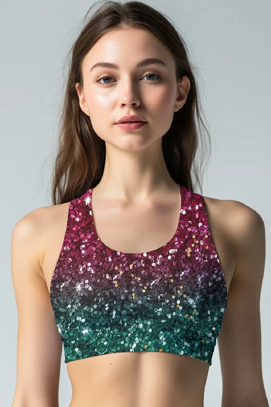 Glitzy Tinsel Stella Green Seamless Racerback Sport Yoga Bra - Women Elegant Satin Bralette Glitzy Tinsel Stella Green Seamless Racerback Sport Yoga Bra - Women Elegant Satin Bralette