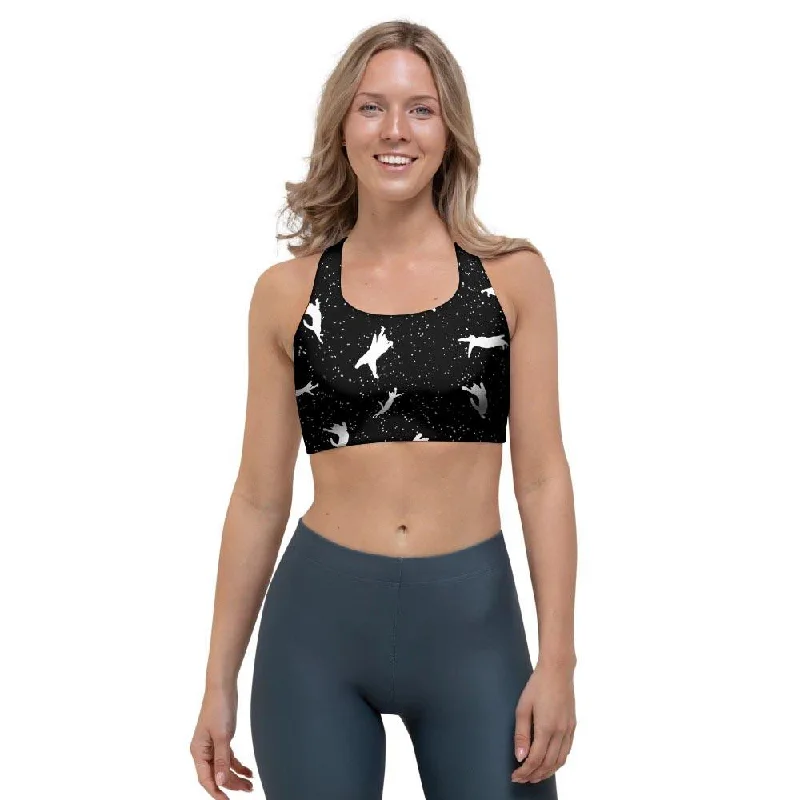 Silhouette Cat Print Sports Bra Active Support Bra