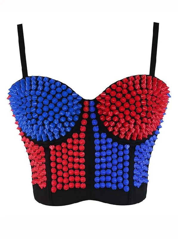 Women's Sexy Studded Rivet Push Up Clubwear Dance Bustier Bras Top Soft Mesh Bralette