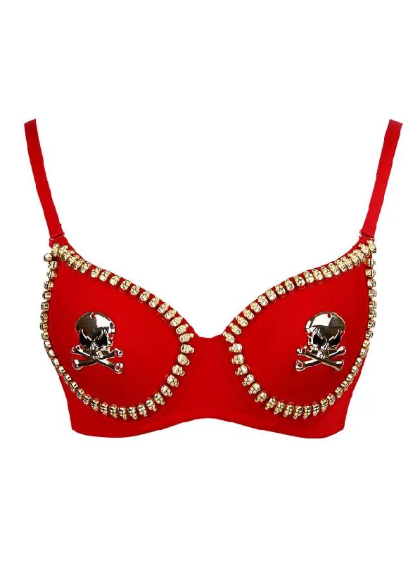 Women's B Cup Goth Punk Metallic Rivets Skull Clubwear Party Bra Top Minimalist Wireless Bra