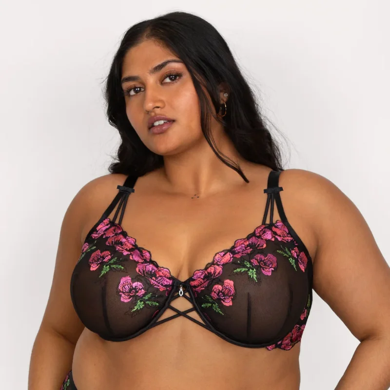 Curvy Couture Lush Embroidery Balconette Bra Soft Padded Bralette