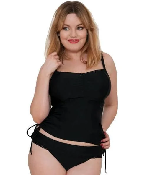 Curvy Kate Jetty Balcony Tankini Top - Black Button-Front Swimsuit