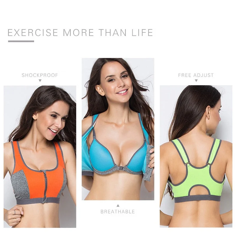 Double Layer Zipper Sports Bra Ladies Fitness Yoga Bra Push-Up Bra Set