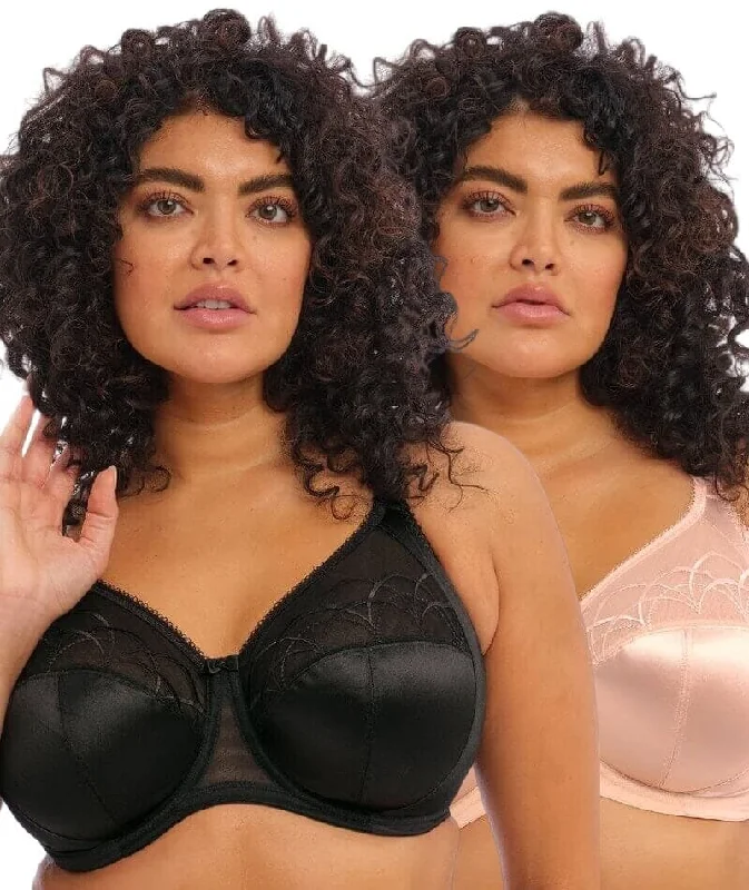 Elomi Cate Underwired Full Cup Banded Bra 2 Pack - Black/Latte Lacy Underwire Bra