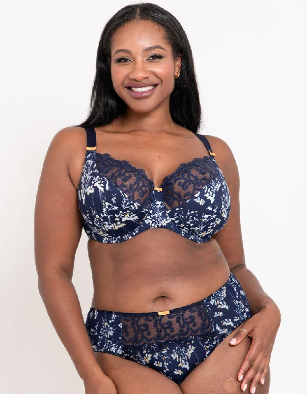 Flirtelle Swirl Balcony Bra Navy Print Cotton Comfort Bra