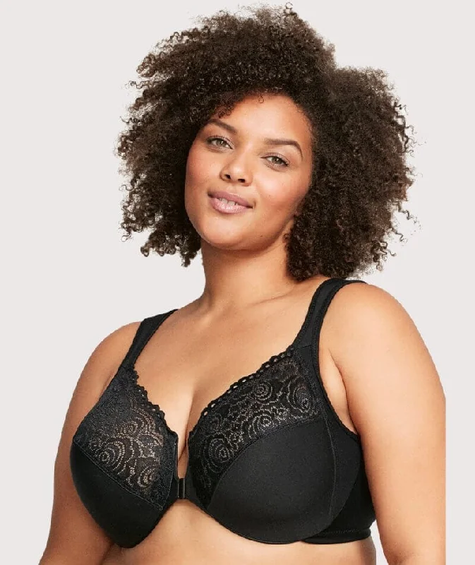 Glamorise WonderWire Front-Closure Bra - Black Soft Mesh Bralette