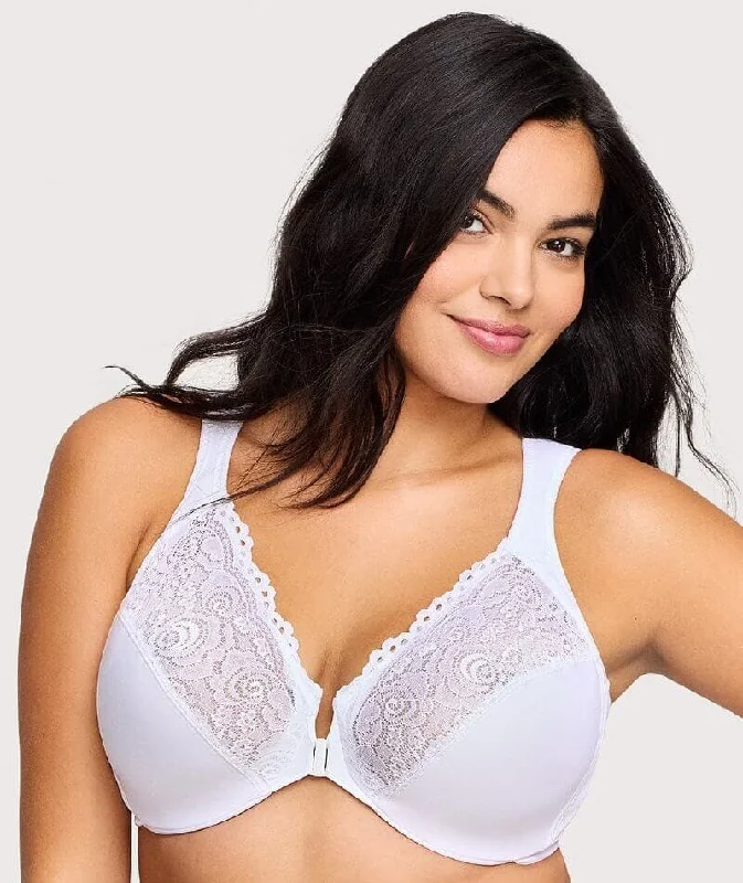 Glamorise WonderWire Front-Closure Bra - White Elegant Lace Bralette