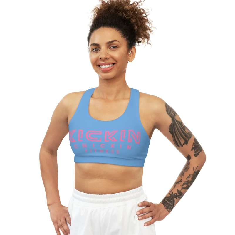 Kickin Chickin Fitness Seamless Sports Bra Lt blue/pink Soft Mesh Bralette