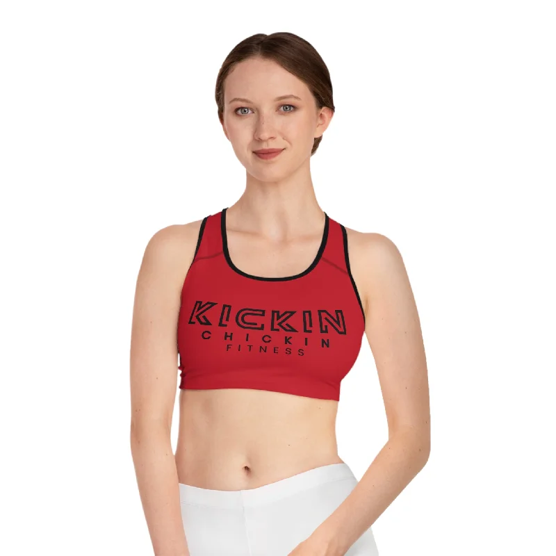 Kickin Chickin Fitness Sports Bra Dark Red/Black Soft Lace Bralette