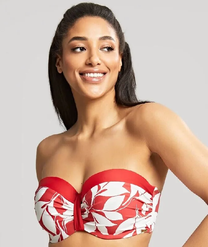 Panache Swimwear Oasis Moulded D-H Cup Bandeau Bikini Top - Botanical Red Casual Swim Dress