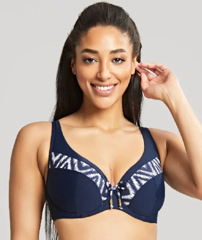 Panache Swimwear Oceana Plunge D-J Cup Bikini Top - Navy Lace-Detail Bikini Set
