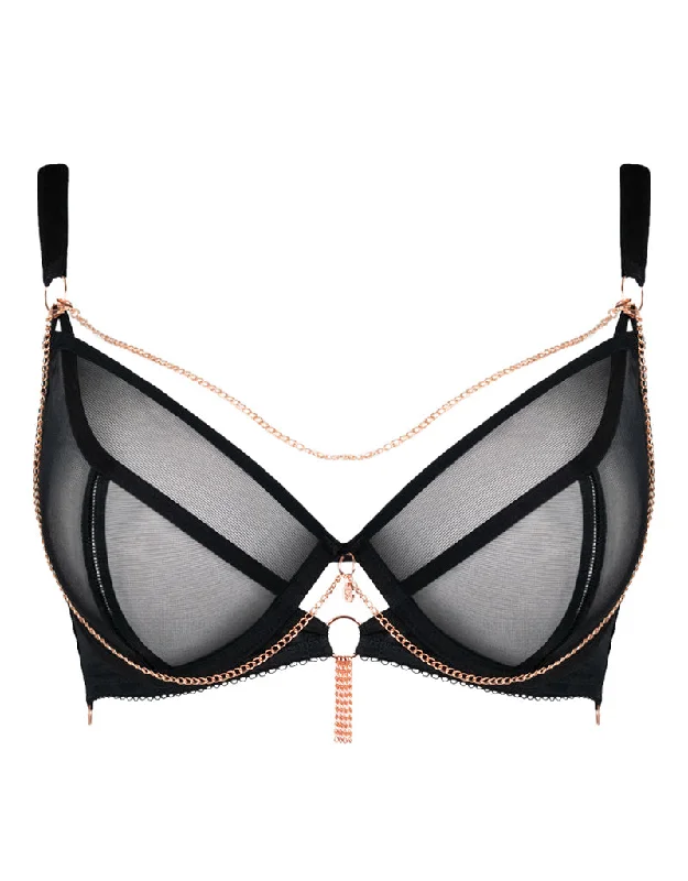 Scantilly Unchained Plunge Bra Black Sexy Mesh Bralette