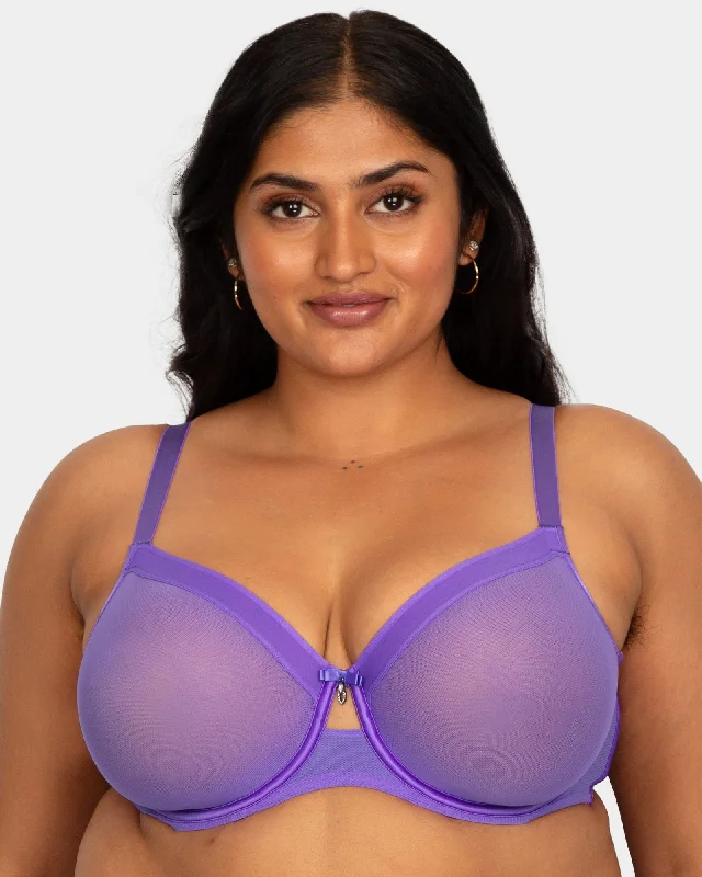 Sheer Mesh Full Coverage Unlined Underwire Bra - Violet Multi-Way Bra Design