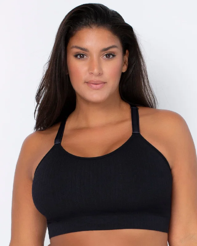 Smooth Seamless Comfort Wireless Longline Bra - Black Hue Sporty Compression Bra