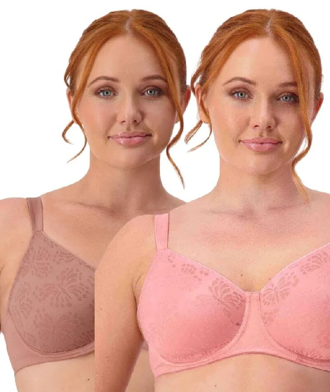 Triumph Lacy Minimizer 2 Pack Bra - Toasted Almond/Cherry Rose Soft Cotton Bra