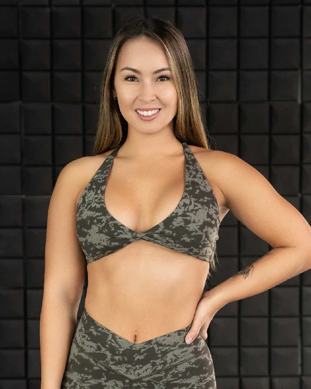 Twist Sports Bra Green Camo Sexy Lace Bralette