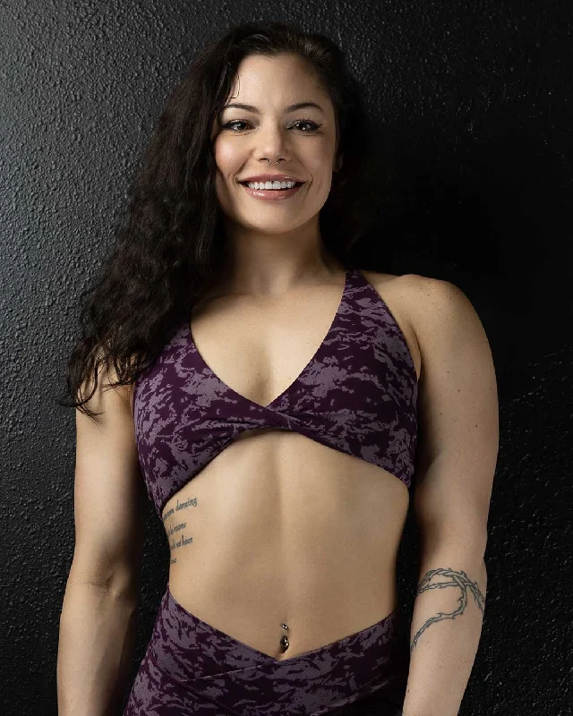 Twist Sports Bra Purple Camo Wireless Lace Bra