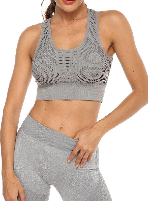 SEASUM Grid Mesh Back Hollow Out Ultra Soft Seamless Top Bra Soft Padded Bralette