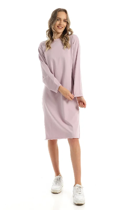 96737 Loose Long Sleeves Summer Lilac Midi Dress Trendy Shift Midi Dress