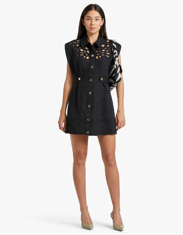 Delacourt Mini Dress - Black Classic Floral Print Mini Dress