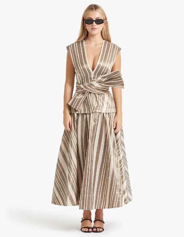 Wilson Midi Dress - Metallic Stripe Stylish Color Block Midi Dress