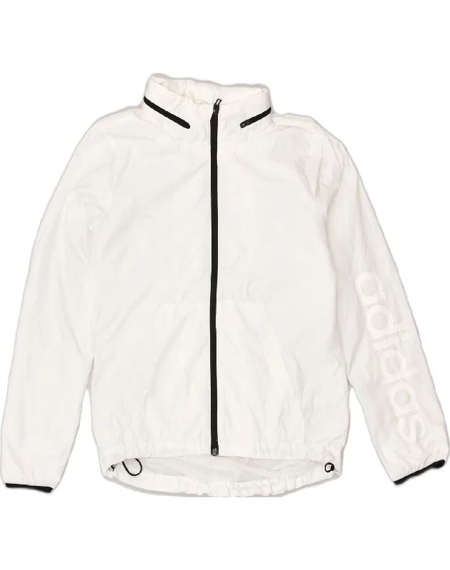 ADIDAS Womens Hooded Tracksuit Top Jacket UK 4/6 XS White Polyester Front Pockets Side Pockets Patch Pockets ADIDAS Womens Hooded Tracksuit Top Jacket UK 4/6 XS White Polyester Front Pockets Side Pockets Patch Pockets