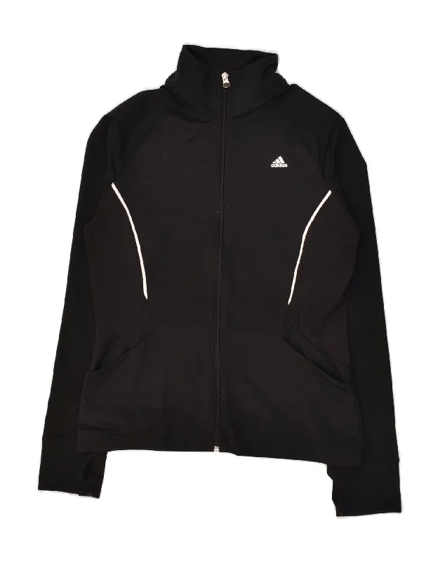 ADIDAS Womens Tracksuit Top Jacket UK 14 Medium Black Polyester Front Pockets Side Pockets Patch Pockets ADIDAS Womens Tracksuit Top Jacket UK 14 Medium Black Polyester Front Pockets Side Pockets Patch Pockets
