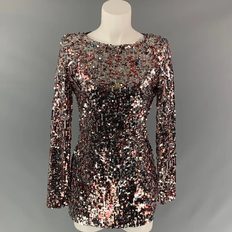 BADGLEY MISCHKA by Mark and James Size M Silver & Burgundy Sequined Mini Dress Cozy Satin Mini Dress