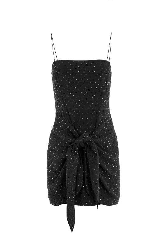 BLACK RHINESTONE MINI DRESS Trendy Crossover Mini Dress