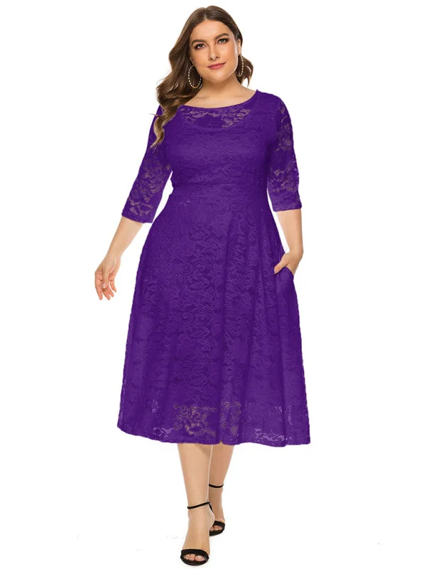 Blue Zone Planet |  Bridesmaid Plus Size Lace Pocket Midi Dress Stylish Striped Midi Dress