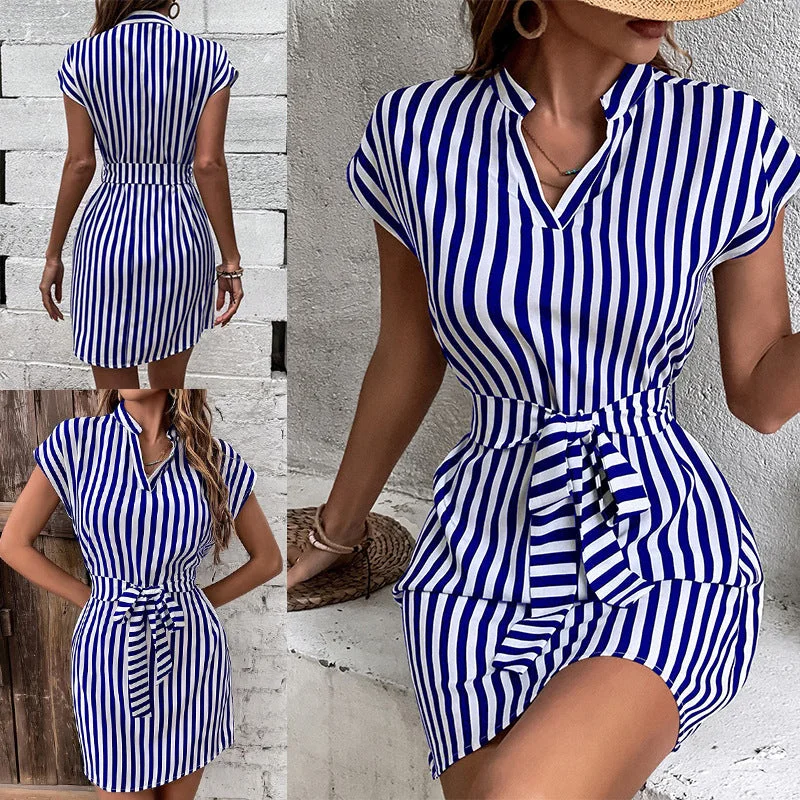 Casual Sleeveless Striped Mini Dresses Elegant Satin Mini Dress