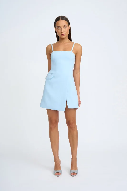 Celia Twill Mini Dress | Final Sale - Powder Blue Comfortable Smocked Mini Dress