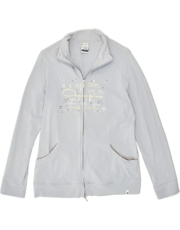 CHAMPION Womens Easy Fit Graphic Tracksuit Top Jacket UK 10 Small Grey A-Line Jacket Boat Neck Shawl Collar CHAMPION Womens Easy Fit Graphic Tracksuit Top Jacket UK 10 Small Grey A-Line Jacket Boat Neck Shawl Collar
