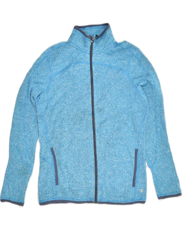 CHAMPION Womens Tracksuit Top Jacket UK 14 Medium Blue Flecked Polyester Belted Jacket Elasticated Jacket Padded Jacket