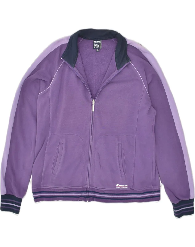 CHAMPION Womens Tracksuit Top Jacket UK 20 2XL Purple Colourblock Cotton Boat Neck Shawl Collar Notched Collar CHAMPION Womens Tracksuit Top Jacket UK 20 2XL Purple Colourblock Cotton Boat Neck Shawl Collar Notched Collar