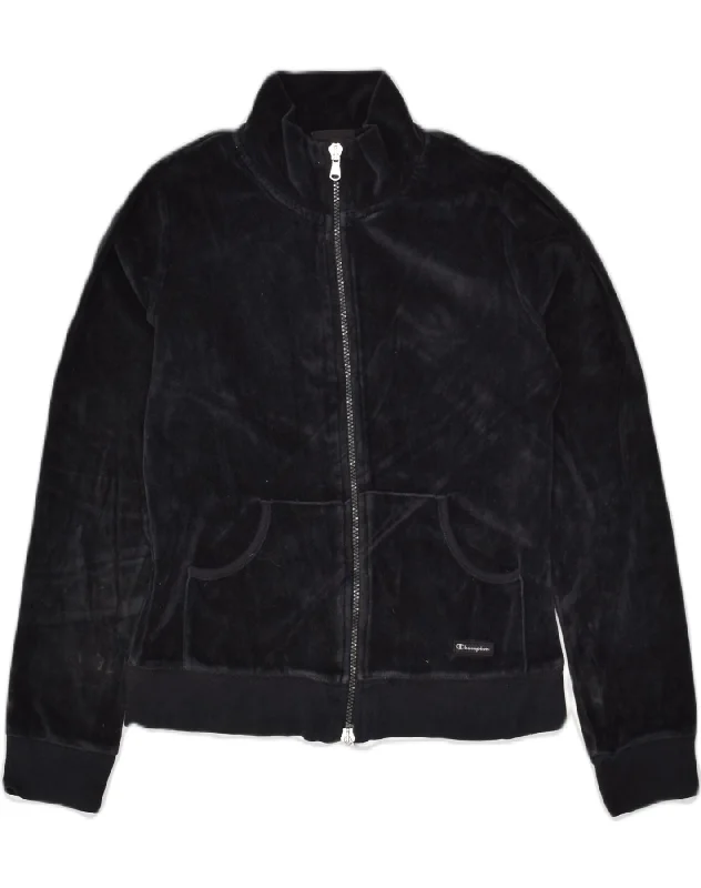 CHAMPION Womens Velour Tracksuit Top Jacket UK 12 Medium Black Cotton Faux Fur Fabric Real Fur Fabric Shearling Fabric CHAMPION Womens Velour Tracksuit Top Jacket UK 12 Medium Black Cotton Faux Fur Fabric Real Fur Fabric Shearling Fabric
