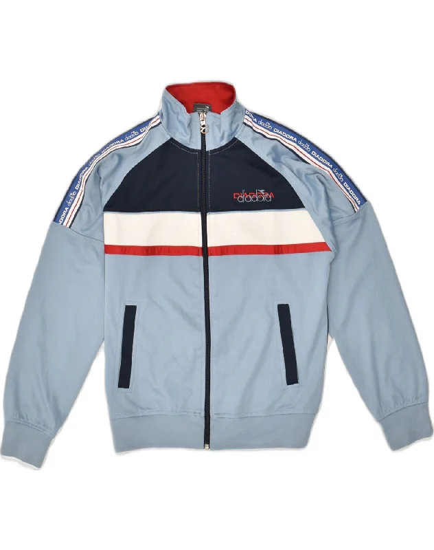DIADORA Womens Graphic Tracksuit Top Jacket IT 38 XS Blue Colourblock Fleece Jacket Down Jacket Feather Jacket DIADORA Womens Graphic Tracksuit Top Jacket IT 38 XS Blue Colourblock Fleece Jacket Down Jacket Feather Jacket