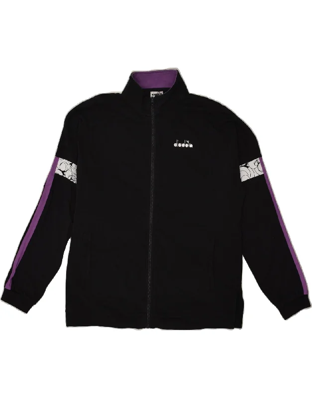 DIADORA Womens Tracksuit Top Jacket UK 18 XL Black Cotton Print Jacket Jacquard Jacket Embroidered Jacket DIADORA Womens Tracksuit Top Jacket UK 18 XL Black Cotton Print Jacket Jacquard Jacket Embroidered Jacket
