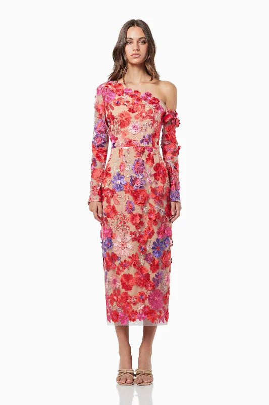 Electric 3D Floral Midi Dress Comfortable Wrap Midi Dress