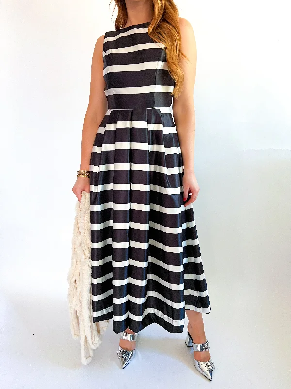 Lucy Sleeveless Stripe Midi Dress Stylish Pleated Skirt Midi Dress