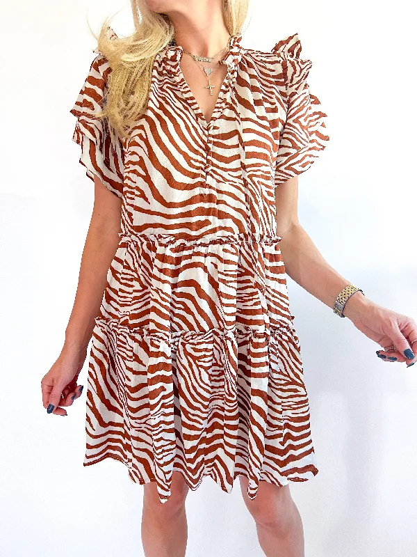 Animal Print Ruffled Mini Dress Chic Puff Sleeve Mini Dress