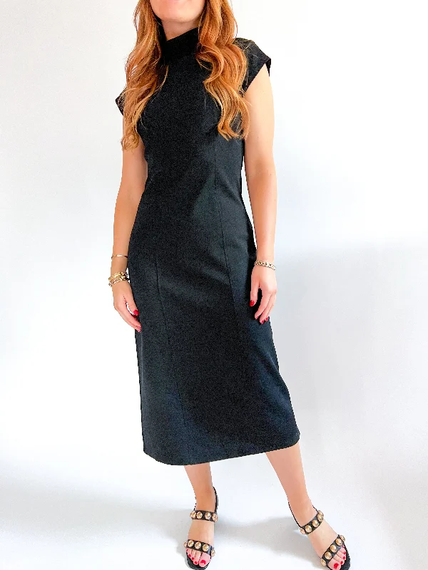 Cap Sleeve Sheath Midi Dress Trendy Shift Midi Dress