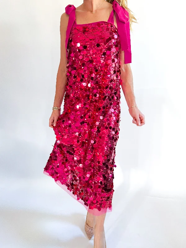 Sequin Magenta Midi Dress Stylish Tiered Midi Dress