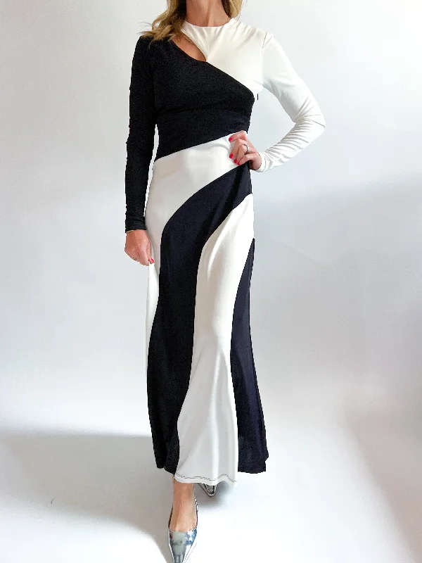 Cut Out Long Sleeve Midi Dress Elegant Maxi-Midi Hybrid Dress