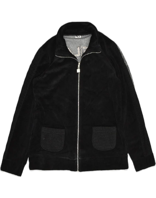 FILA Womens Graphic Tracksuit Top Jacket UK 12 Medium Black Cotton Jacket Linen Jacket Terry Jacket FILA Womens Graphic Tracksuit Top Jacket UK 12 Medium Black Cotton Jacket Linen Jacket Terry Jacket
