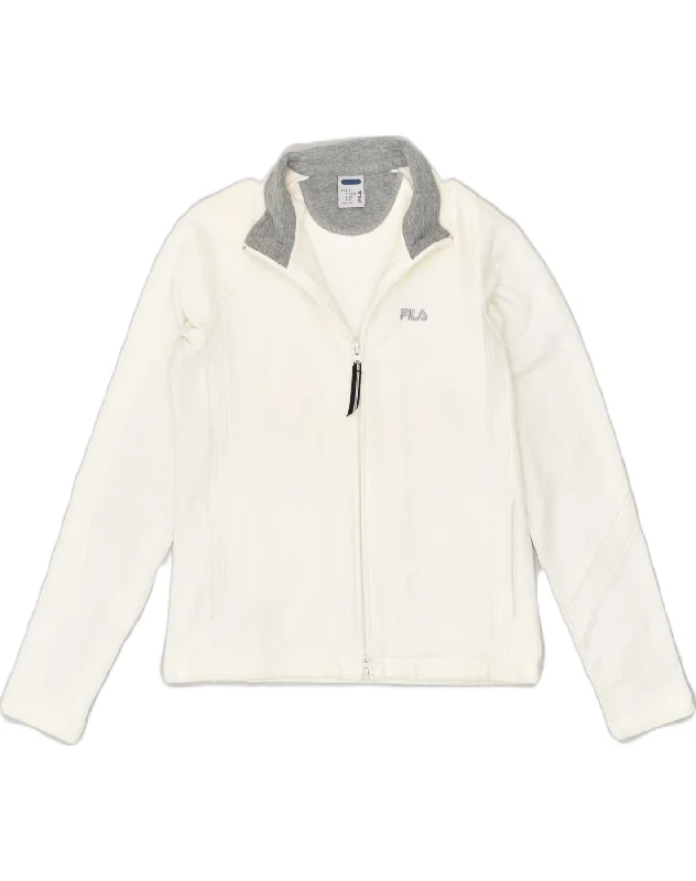 FILA Womens Tracksuit Top Jacket IT 40/42 Medium White Cotton Zip Front Button Front Snap Front FILA Womens Tracksuit Top Jacket IT 40/42 Medium White Cotton Zip Front Button Front Snap Front